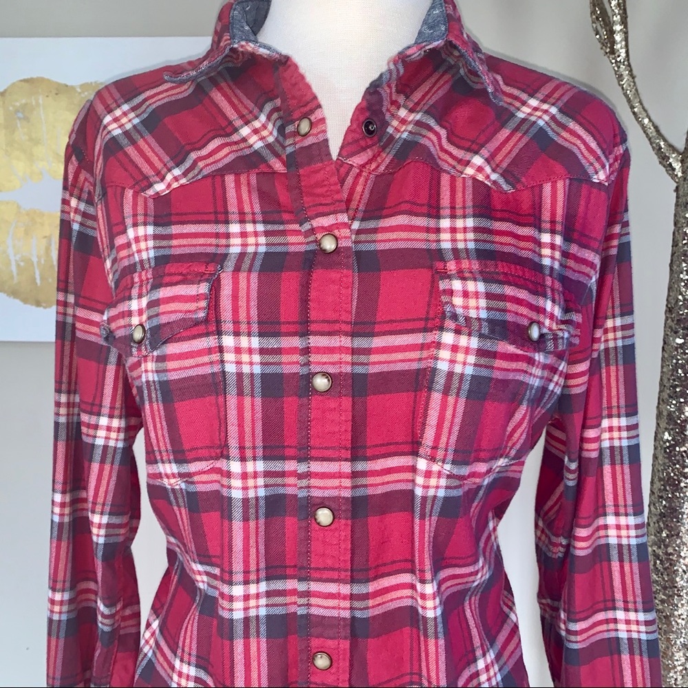 Jach’s Girlfriend Red Plaid Flannel, Size Medium - Picture 3 of 11